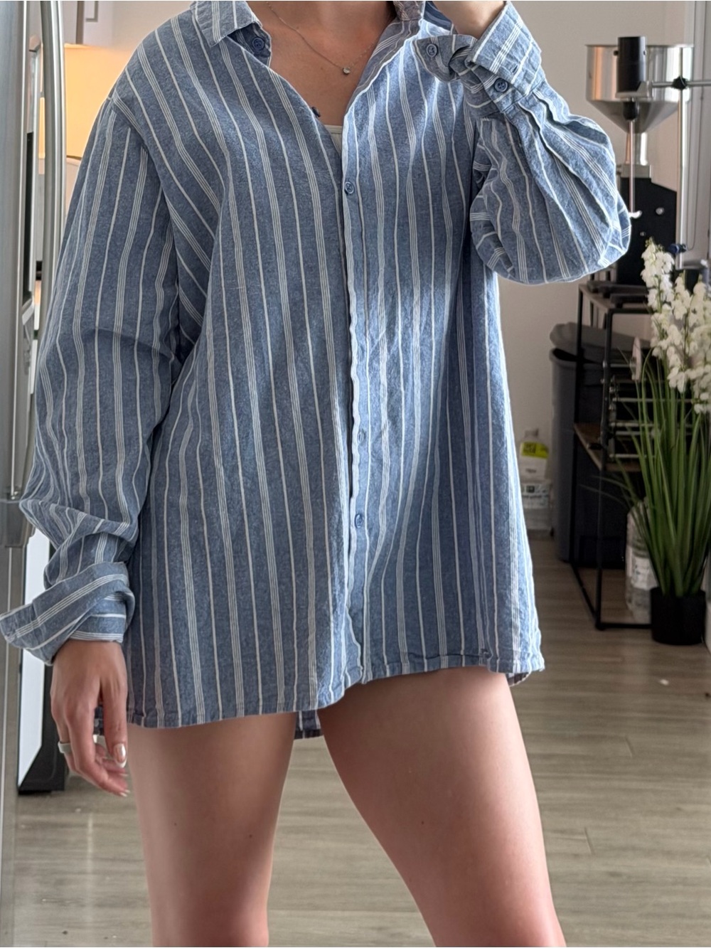 PrettyLittleThing Blue and White Striped Button Down Shirt